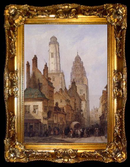 framed  Wood John Louis La Rue des boucheries a Calais en 1872 et la place, ta009-2